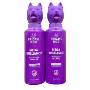 2 Bottles Fridays Dog Mega Brilliance Whitening Shampoo 12oz Coat Brightening